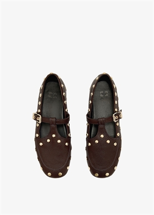 Mary Jenny studs Grained shoe Chicory Coffee D1020022 Ganni 